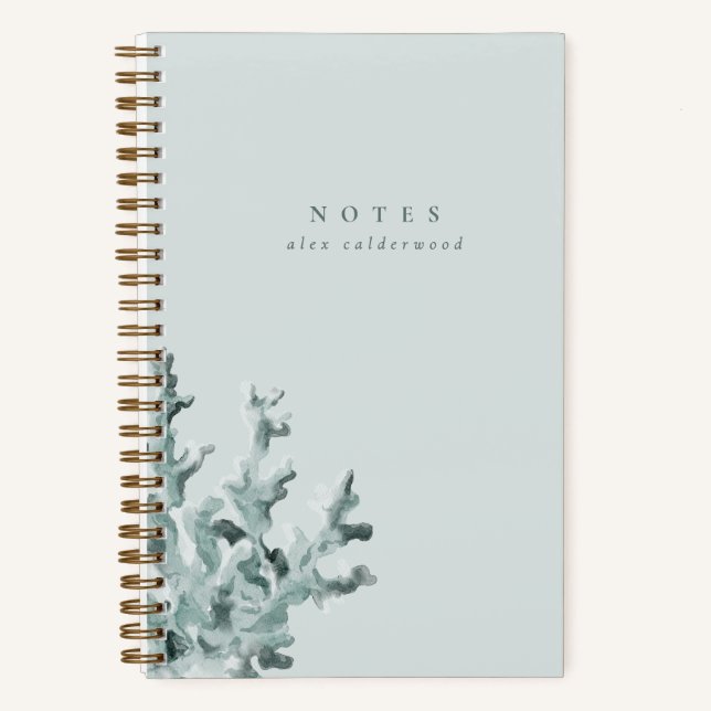 Carnet Aquarelle moderne corail de mer vert Personnalisé (Recto)