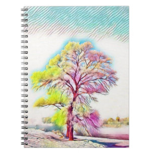 Carnet Aquarelle moderne des arbres enneigés colorés