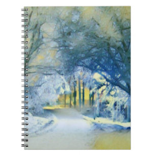 Carnet Aquarelle moderne des arbres enneigés colorés