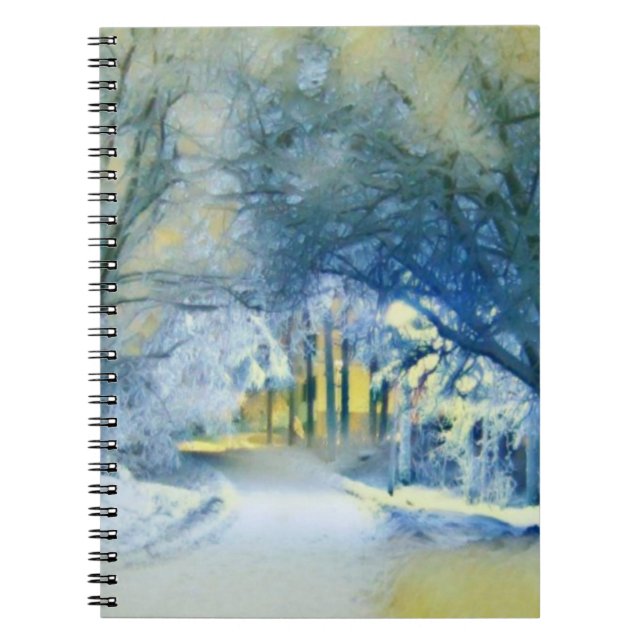 Carnet Aquarelle moderne des arbres enneigés colorés (Devant)