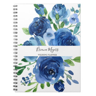 Carnet Aquarelle Moderne Florale Bleu Nuit Entreprise
