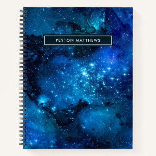Carnet Aquarelle moderne Nebula Galaxy Nom Bloc-notes ble