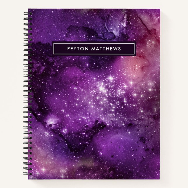 Carnet Aquarelle moderne Nebula Galaxy Nom Purple (Devant)