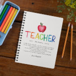 Carnet Aquarelle moderne Rainbow Teacher Merci<br><div class="desc">Vous êtes mon héros, professeur. Parfait cadeau pour votre enseignant de classe préférée pour Noël, Retour à l'école, Fin de l'année ou Jour d'appréciation de l'enseignant. Personnalisez avec votre propre définition pour créer un cadeau unique, amusant et réfléchi. Dites à l'enseignant de votre enfant ce qu'il a signifié pour vous...</div>
