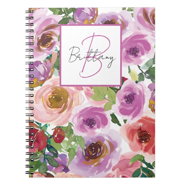 Carnet Aquarelle Monogramme floral (Devant)