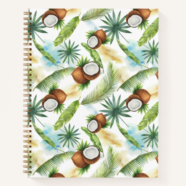 Carnet Aquarelle Motif de noix de coco tropicale (Devant)