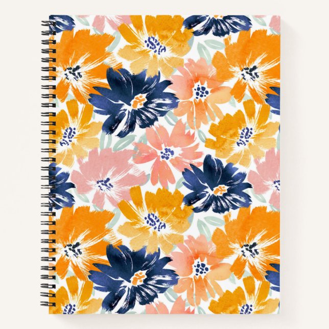 Carnet Aquarelle Motif Floral Rétro (Devant)