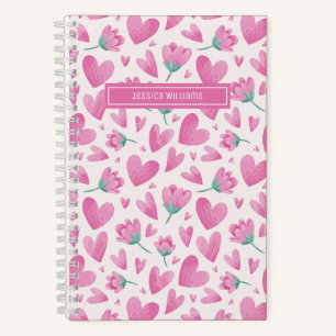 Carnet Aquarelle Motif floral rose Fleur mûre Coeur