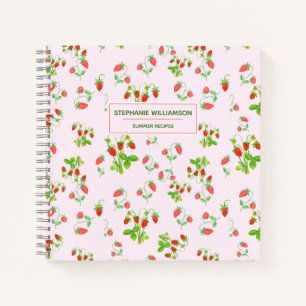 Carnet Aquarelle Motif fraise sur rose pâle