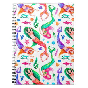 Carnet Aquarelle motif sans soudure avec sirènes, coquill