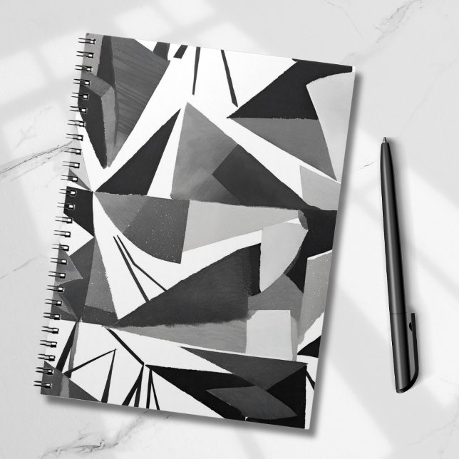 Carnet Aquarelle noir et blanc géométrique moderne abstra (Créateur téléchargé)