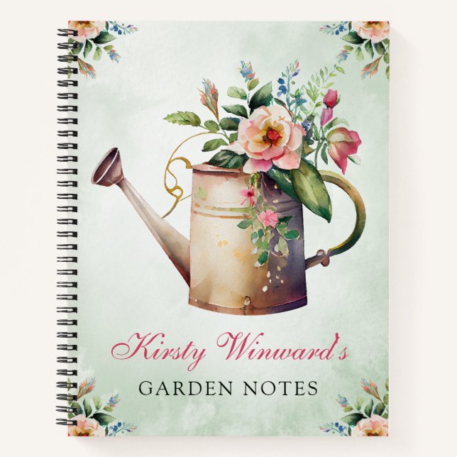 Carnet Aquarelle Notes de jardin arrosoir floral de print (Devant)