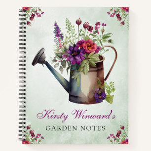 Carnet Aquarelle Notes de jardin pot d'arrosage floral de