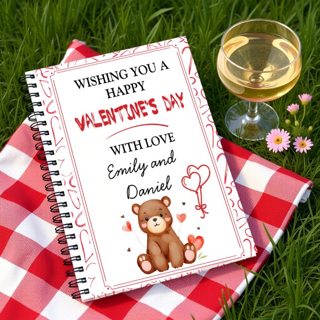 Carnet Aquarelle Ours Saint Valentin personnalisée (Watercolor Bear Valentine's Day Cute Personalized Notebook)