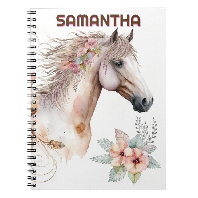 Carnet Aquarelle palomino cheval été fleurs florales (Devant)