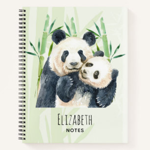Carnet Aquarelle Panda Ours Maman & Bébé en Bambou