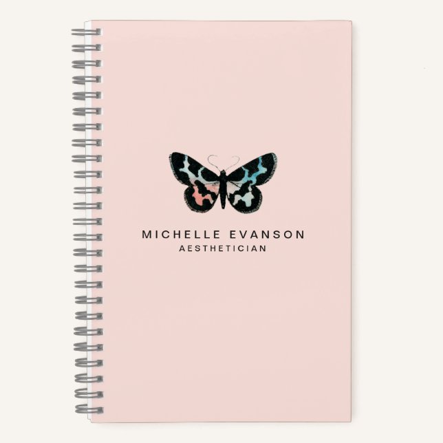 Carnet Aquarelle Papillon logo bleu rose pâle (Recto)