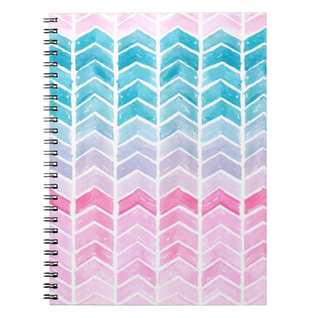 Carnet Aquarelle peinte à la main dégradé géométrique ble (Devant)