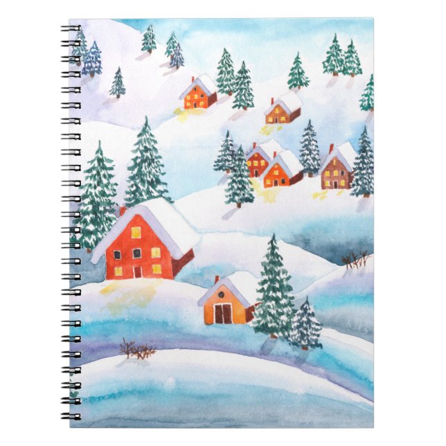 Carnet Aquarelle peinte à la main illustration de l'hiver (Devant)