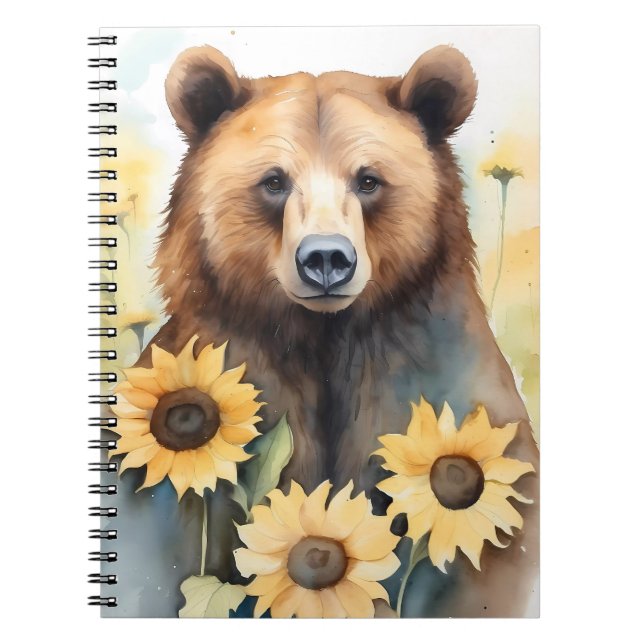 Carnet Aquarelle Peinture Ours Brown Et Fleurs De Soleil (Devant)