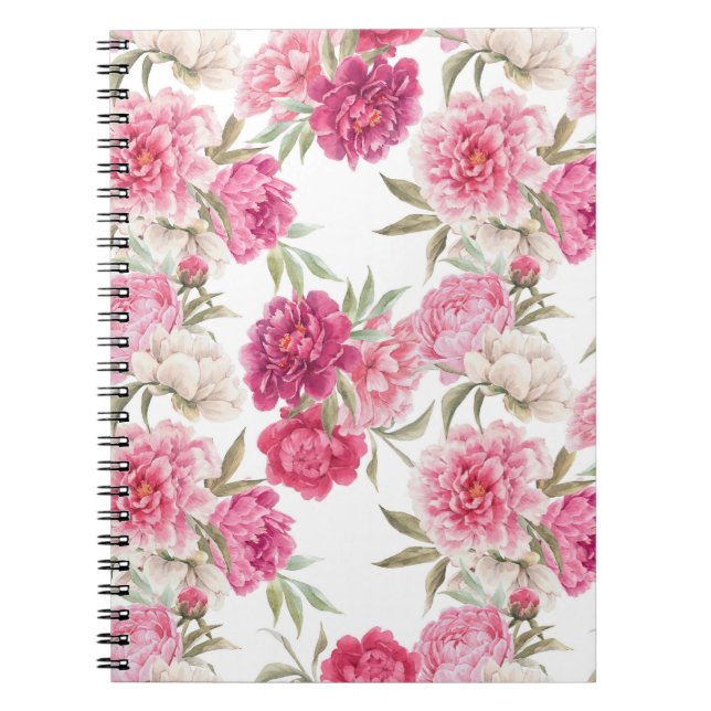 Carnet Aquarelle Peoné rose : Élégance florale (Devant)