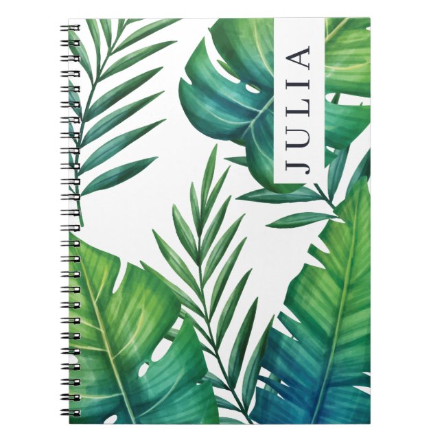 Carnet Aquarelle personnalisée Feuilles tropicaux (Devant)