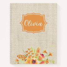 Aquarelle personnalisée Fleurs orange sur Burlap