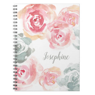 Carnet Aquarelle personnalisée fleurs roses girly