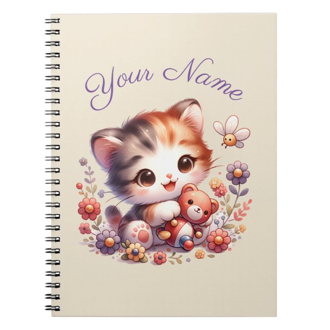 Carnet Aquarelle personnalisée Jouer Nom du chaton (Devant)