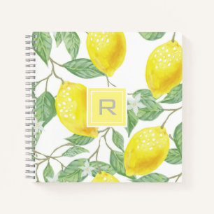 Carnet Aquarelle personnalisée Monogramme de citron