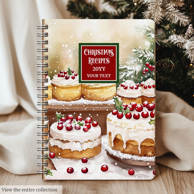 Carnet Aquarelle personnalisée Recette cadeau de Noël (Personalized Watercolor Christmas Recipe Gift)