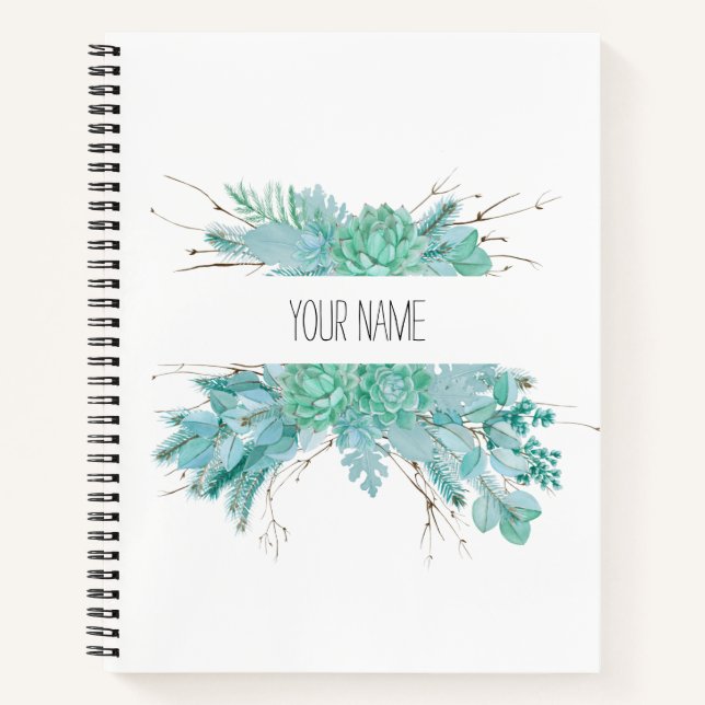 Carnet Aquarelle personnalisée Succulents (Devant)