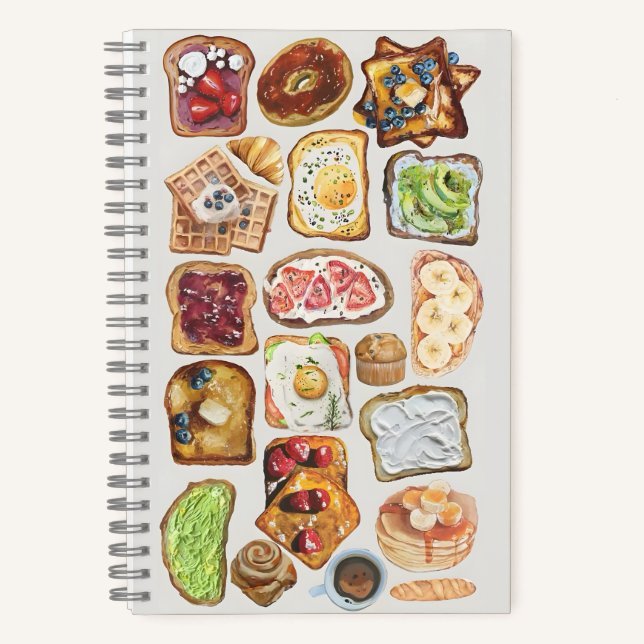 Carnet Aquarelle Petit-déjeuner plat Lay : Un toast au ma (Recto)