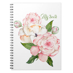 Carnet Aquarelle pivoine en couleurs tendres