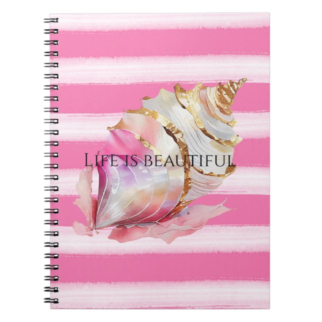 Carnet Aquarelle Plage Rose Baies Or Shell (Devant)