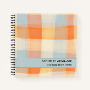 Carnet Aquarelle Plaid Crème orange bleu MONOGRAM