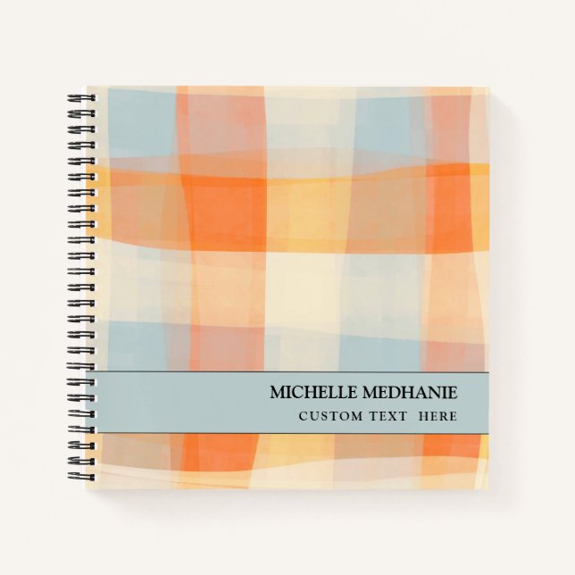 Carnet Aquarelle Plaid Crème orange bleu MONOGRAM (Devant)