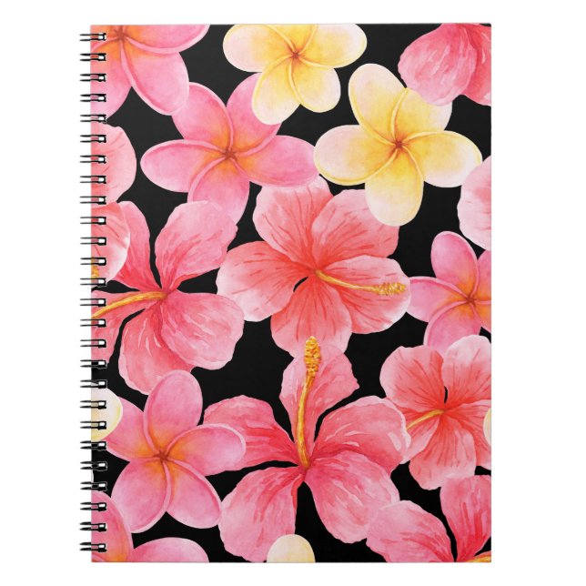Carnet Aquarelle Plumeria Hibiscus Fleurs Motif (Devant)