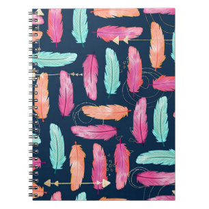 Carnet Aquarelle plumes sans couture motif boho avec fea