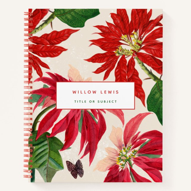 Carnet Aquarelle Poinsettia Floral Greenery Recette (Devant)