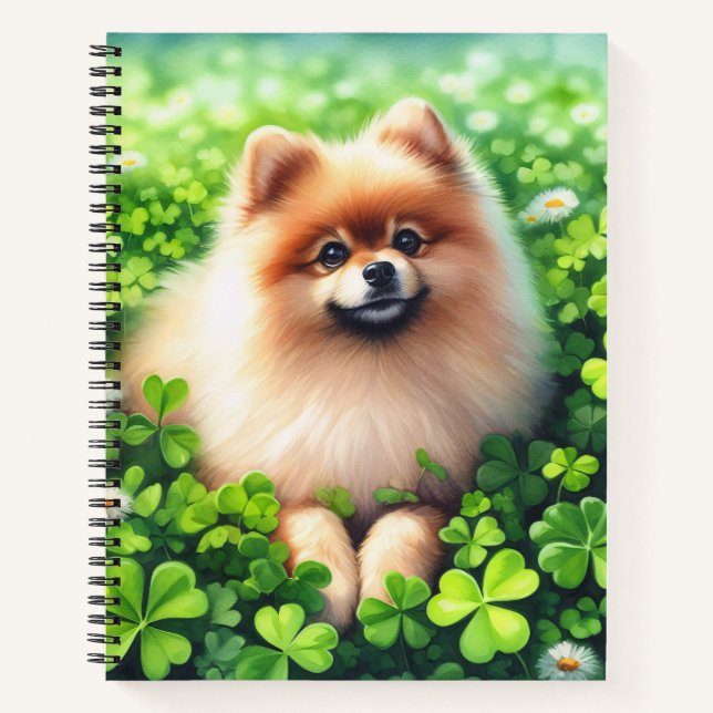 Carnet Aquarelle Pomeranian Shamrock vert (Devant)