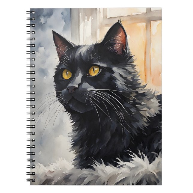 Carnet Aquarelle Portrait de chat noir Pose Windows (Devant)