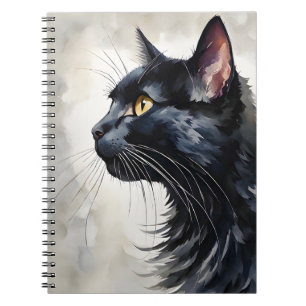 Carnet Aquarelle Portrait de profil de chat noir Pose
