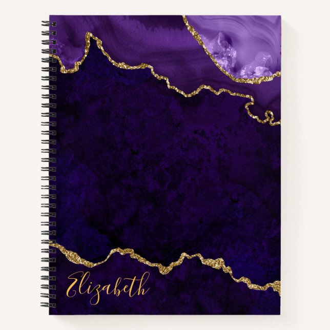 Carnet Aquarelle Purple Gold Marbre Agate Géode (Devant)