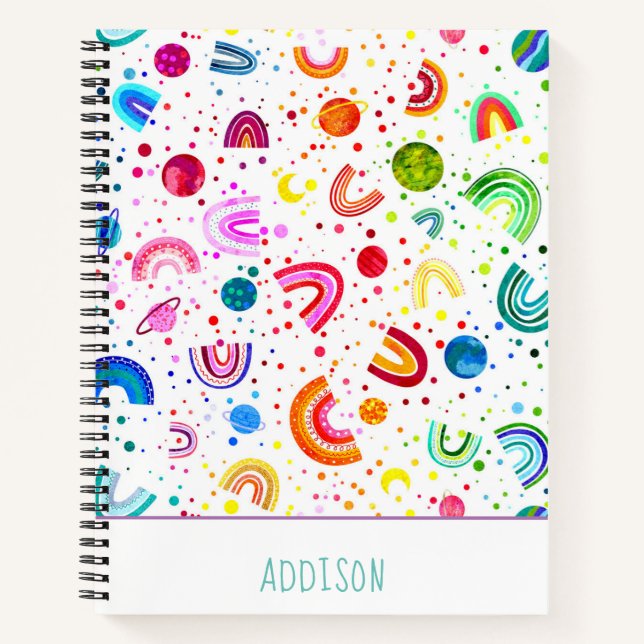 Carnet Aquarelle Rainbow Galaxy Filles personnalisées (Devant)
