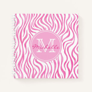 Carnet Aquarelle rose chaud Zebra Print Monogramme