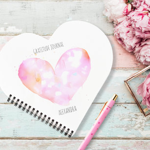 Carnet Aquarelle rose Coeur Gratitude personnalisée Journ