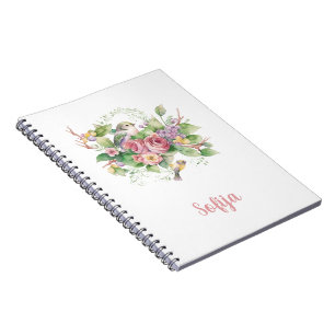 Carnet Aquarelle Rose de fleurs d'oiseaux