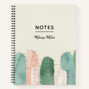 Carnet Aquarelle rose et verte de cactus