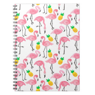 Carnet Aquarelle rose flamant rose et ananas jaune